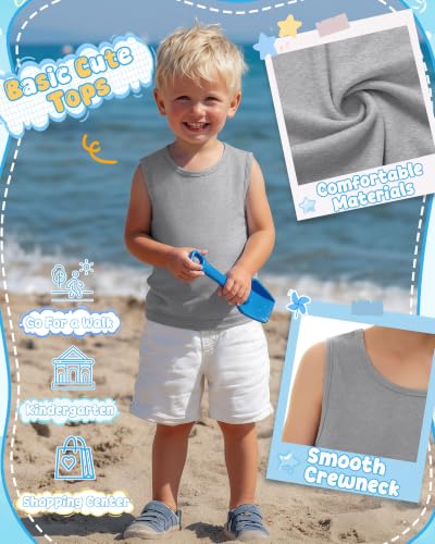 Image of Yooo's Vivi 3 Pack Toddler Boys Tank Tops | Toddler Boys Undershirts, 18M-5T, Sleeveless Muscle Shirt, Kids Athletic Tops, Crewneck, Summer, Loose, Basic, Sport, Play