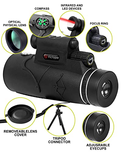 Monocular Telescope 12×50 with Holder&Tripod, High Power Handheld Telescope and compass, BAK4 Prism Monocular for Wildlife Bird Watching Hunting Hiking, Father\'s Day Gift for Dad Men - Thumbnail 2