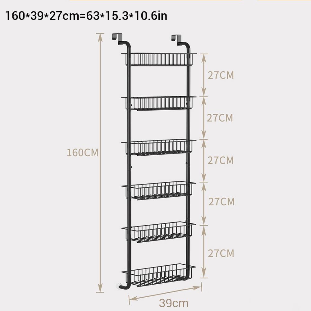 Tür Organizer,Hängeorganizer mit 6 Körben bis 27kg,Küchentür Organizer,Gewürzorganizer Pantry Bad Tür Ablage Waschküchen Organizer,Vorratsschrank-Organizer & Gewürzregal Hängend,160*39*27cm,Schwarz