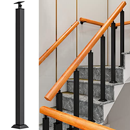 Poste de balaustre negro con soporte ajustable para barandilla de escalera