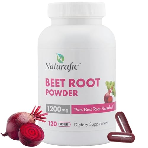 Naturafic Beetroot Capsules – Nitric Oxide Booster | 1200mg High Nitrate Superfood | Pure Beet Root Powder | Non-GMO, Vegan, Gluten-Free | 120 Capsules | Natural Plant-Based Daily Supplement