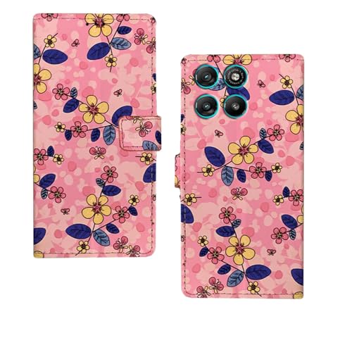 Image of amazon basics Motorola G67 Power 5G Flip Cover | Card Pockets Wallet & Stand | Flip Cover for Motorola G67 Power 5G (Pink Flower)