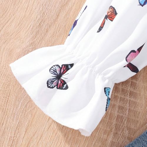 Image of Girls' 2 piece outfit Butterfly Off-shoulder spaghetti Trim Top and Pants set 7-13 Years