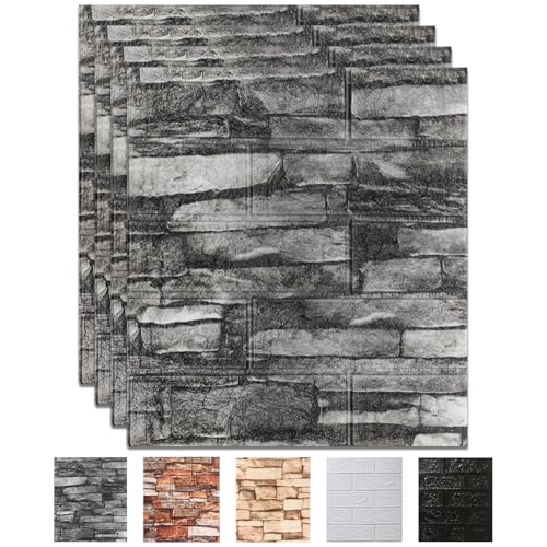 CvoMep 10 Pack 3D Wall Panels Peel and Stick Waterproof Foam Stone 3D Wallpaper Self Adhesive Foam Wallpaper for Bedroom Bathroom Kitchen (13.7 * 15.1in)
