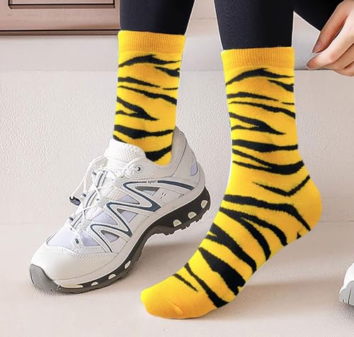 Image of Animal Print Crew Socks Trendy Pattern Quartz Socks Leopard Printed Dress Socks for Women, Men