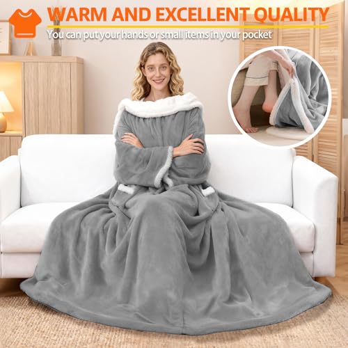 Image of Wearable Heated Blanket With Sleeves & Foot Pocket, Heated Throw Blankets Fast Heating Blanket With 10 Heat Settings Auto Shut Off Over-Heat Protection-Warm Gift, Machine Washable, 52 inch*72 inch+18 inch