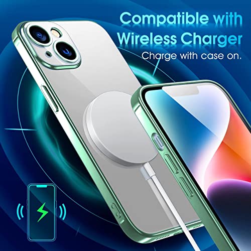 Image of DIZORO Thermoplastic Polyurethane Transparent Case Compatible with iPhone 13 (6.1 inch), Luxury Electroplated Soft Edge Bumper Case, Full Camera Protection & Shockproof Case Cover (Green)
