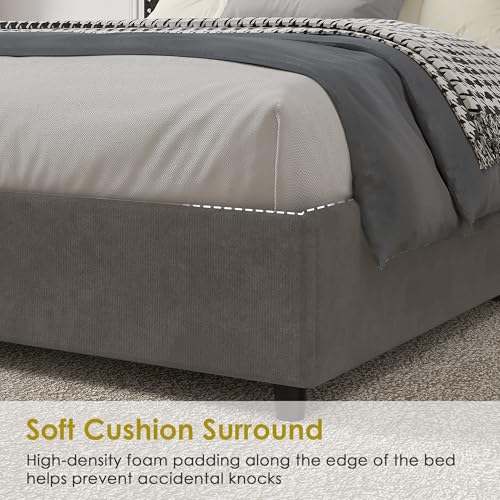 Image of VECELO Queen Size Upholstered Bed Frame with 4 Storage Drawers, Adjustable Velvet Rivet Decor Headboard, Wooden Slats Platform Support, No Box Spring Needed, Easy Assembly,Dark Grey