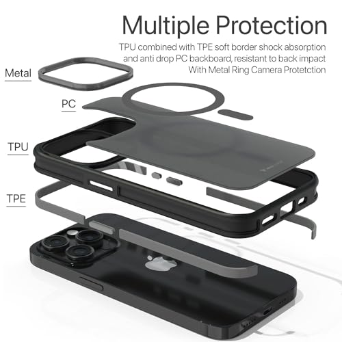 Image of Vaku Luxos Back Cover Case for iPhone 15 Pro Shockproof Scratch Resistant Slim Thin Military-Grade Protection Support Mag-Safe Wireless Magnetic Charging - Grey