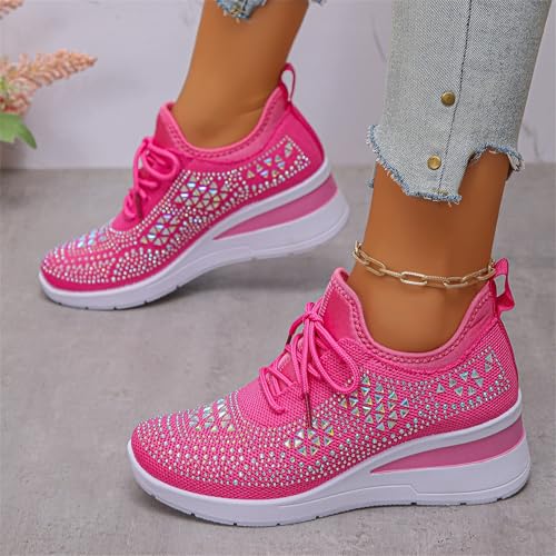 Women's Glittery Rhinestone Fashion Breathable Wedge Sneakers, Sparkly Bling Wedding Dressy Tennis Shoes for Bride2