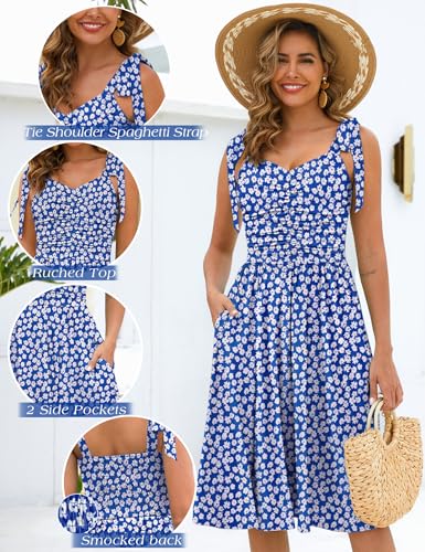 Image of Kranda Women 2026 Summer Casual Spaghetti Strap Sundress V Neck Sleeveless Flowy Boho Floral Midi Dress with Pockets