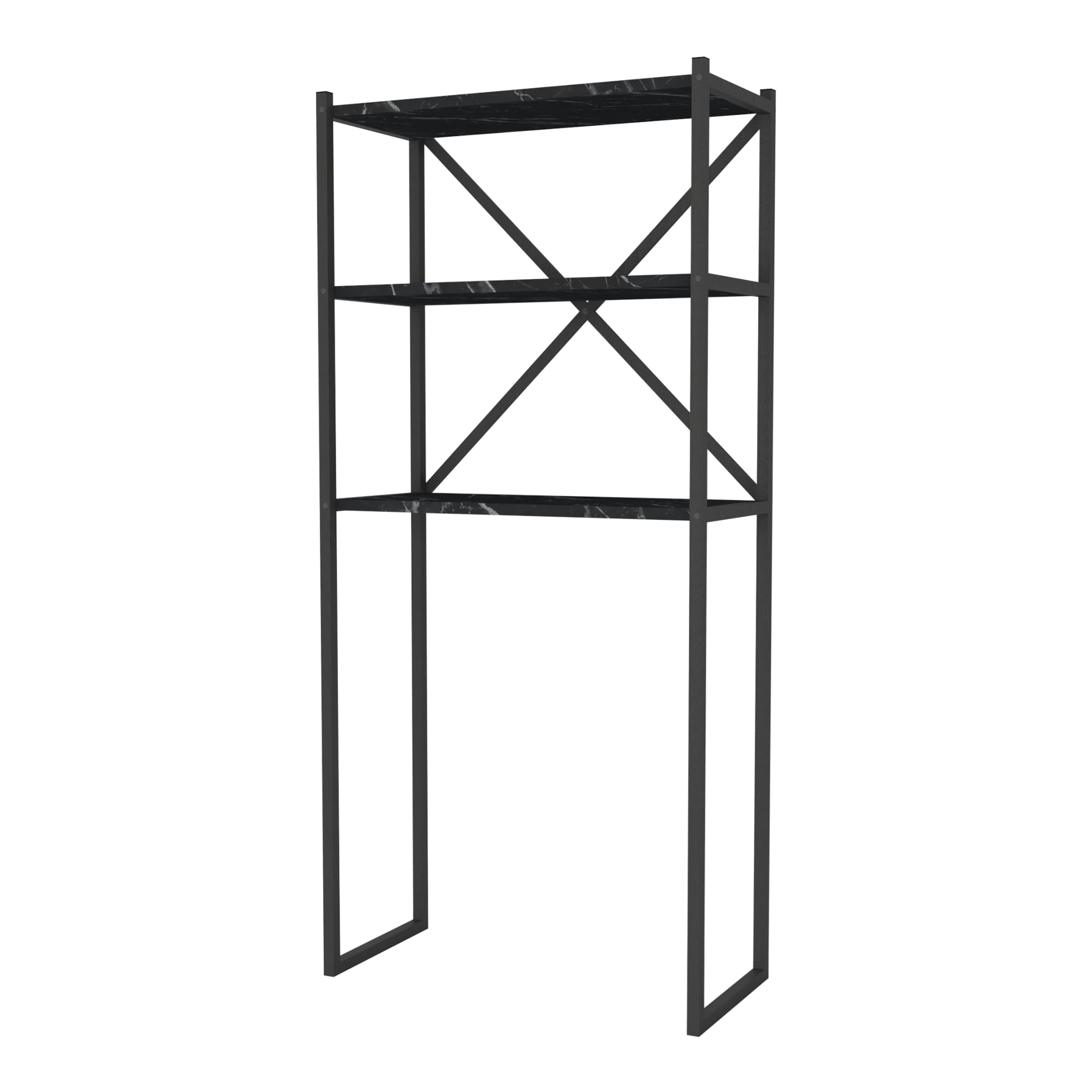 [en.casa] Estantería Alta para Lavadora Askersund Mueble de Baño de 3 Niveles Armario de Baño para Inodoro Secadora Aglomerado/Metal 160 x 66 x 34 cm - Efecto Mármol Negro