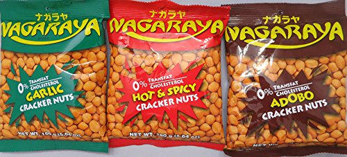 Nagaraya Cracker Nuts Variety Bundle - 2 packs of Adobo, 2 packs of Garlic, 2 packs of Hot and Spicy - Total of 6 Packs