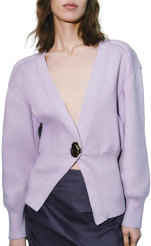 URBAN REVIVO Women Knitted Cardigans Long Sleeve V-Neck Lightweight Sweater One Leaf Button Down Outwear