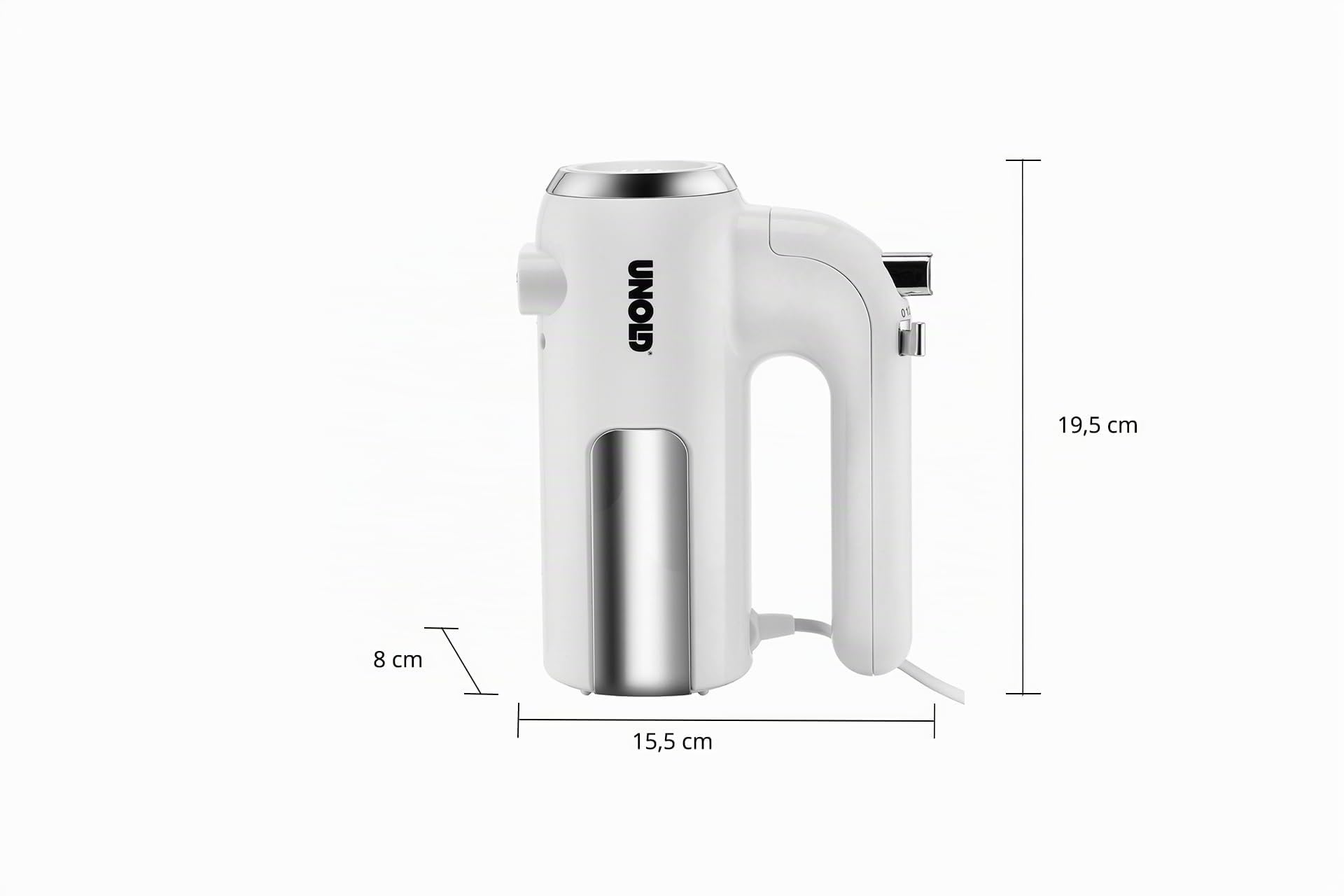 Unold 78710 Handmixer - Mixer, Weiß, 450W, Edelstahl, BPA-frei, spülmaschinengeeignet, 5 Geschwindigkeitsstufen, Aufschlagen, Rühren, Kneten, Auswurftaste, Sahne schlagen, Kuchen- und Brotteig rühren