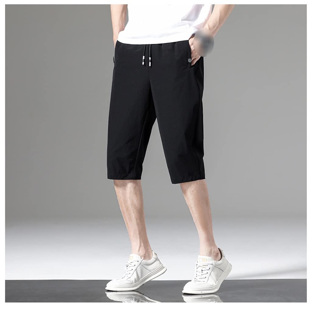 Elastic Drawcord Waist Shorts Quick Drying Sports Mens Ice Silk Pants