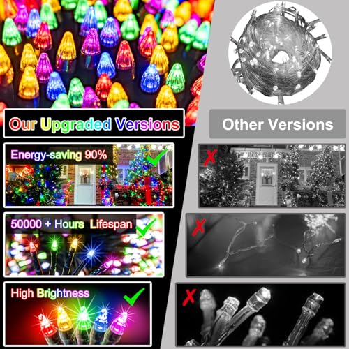 750 LED 256ft Outdoor Christmas Lights, Super Long String Lights 8 Modes Timer Memory, Outsite Waterproof Dark Green Wire Fairy Light Strings for Xmas Tree Wedding Holiday Party Decorations Multicolor