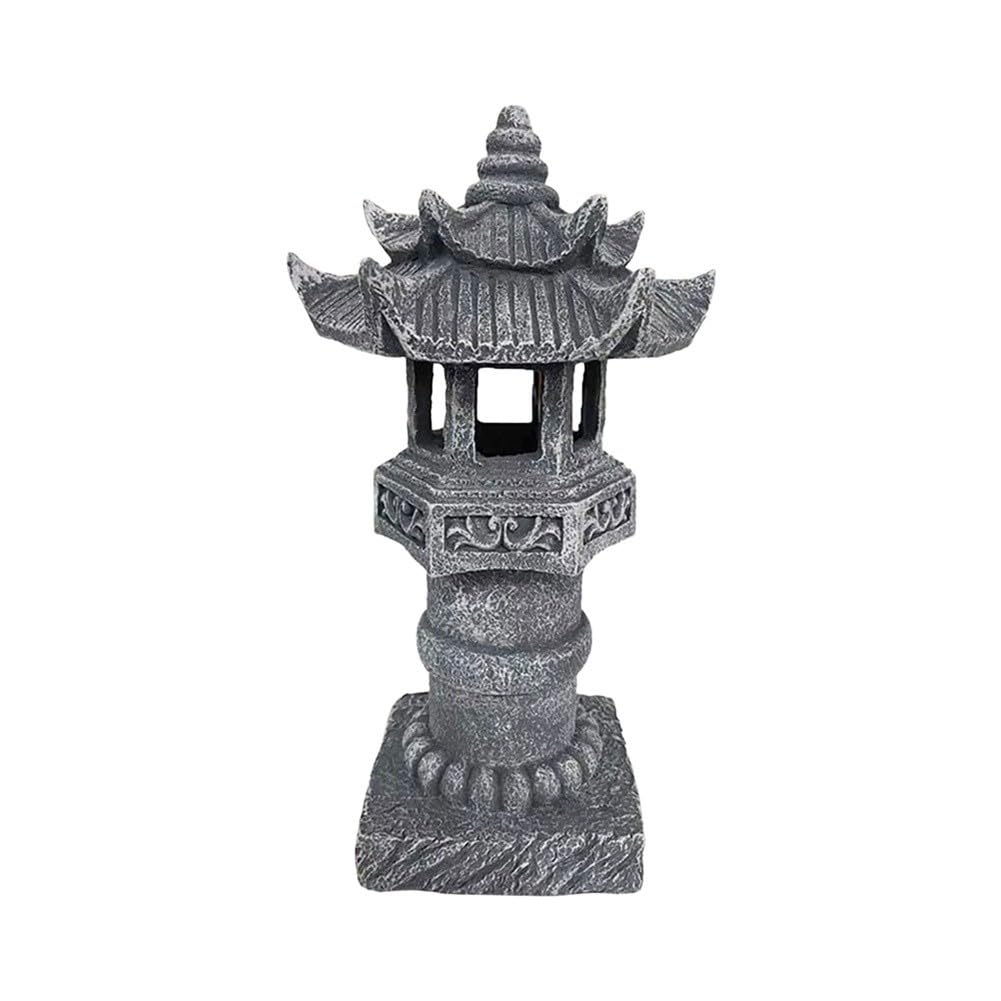 FUBESK Luz solar de pagoda para exteriores, estatua de jardín zen de resina con aspecto de piedra, Ip44 W