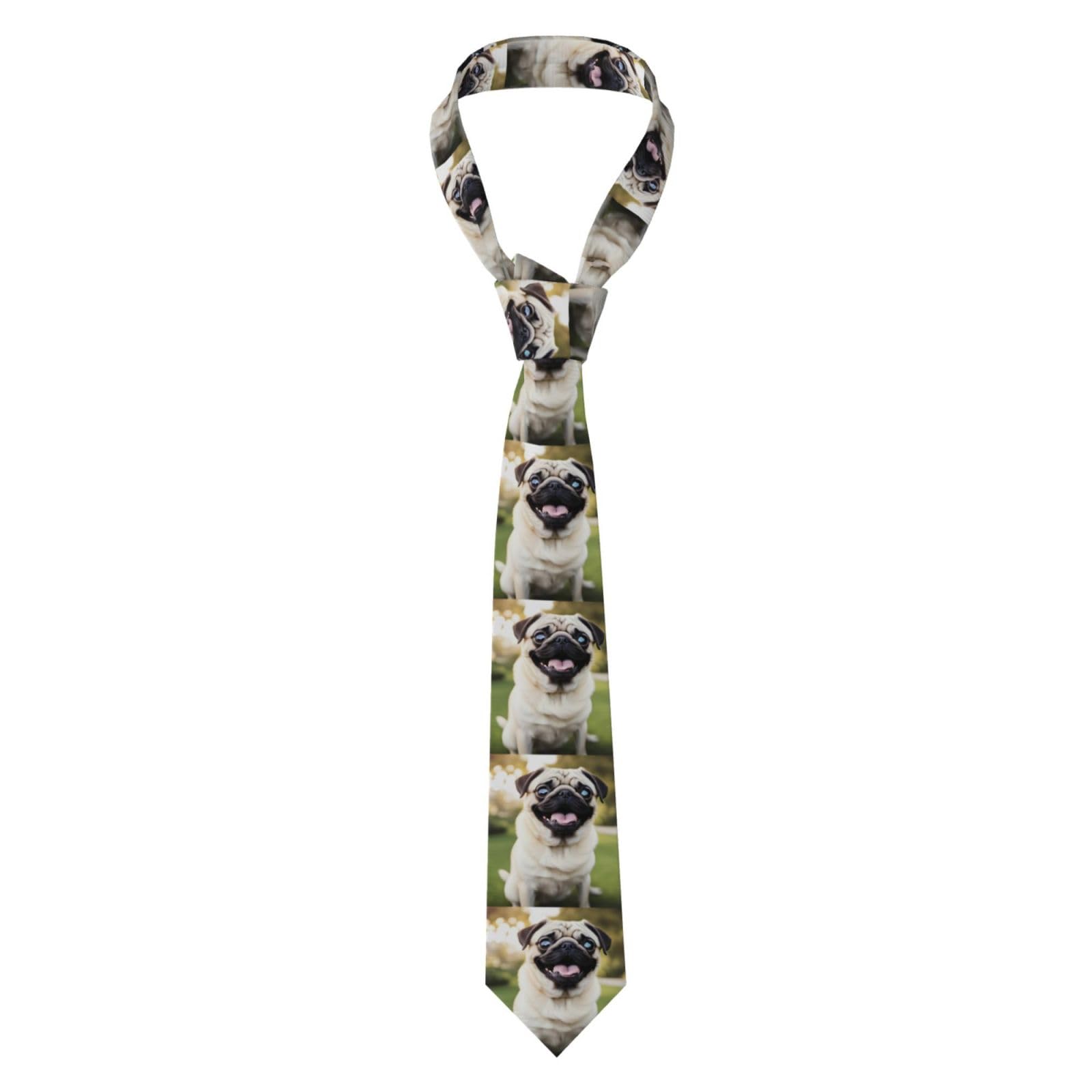 Yyhwhjde Men's Black Funny Happy Pug Dog Prints Necktie - Quality Polyester Fiber Tie For Business, Daily Life, And Special Occasions