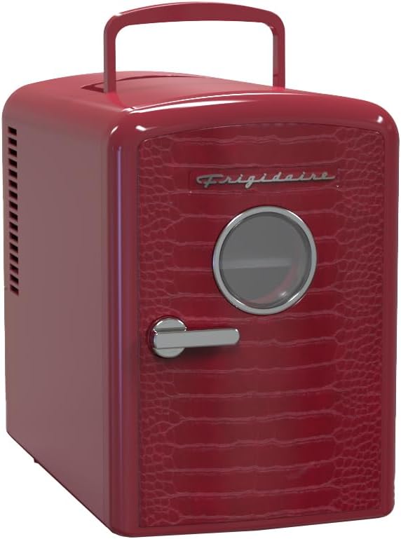 Frigidaire 9 can/6l mini personal fridge cooler Crocodile finish door-W: 7.08" x L: 11.81" X H: 10.04 (Red)