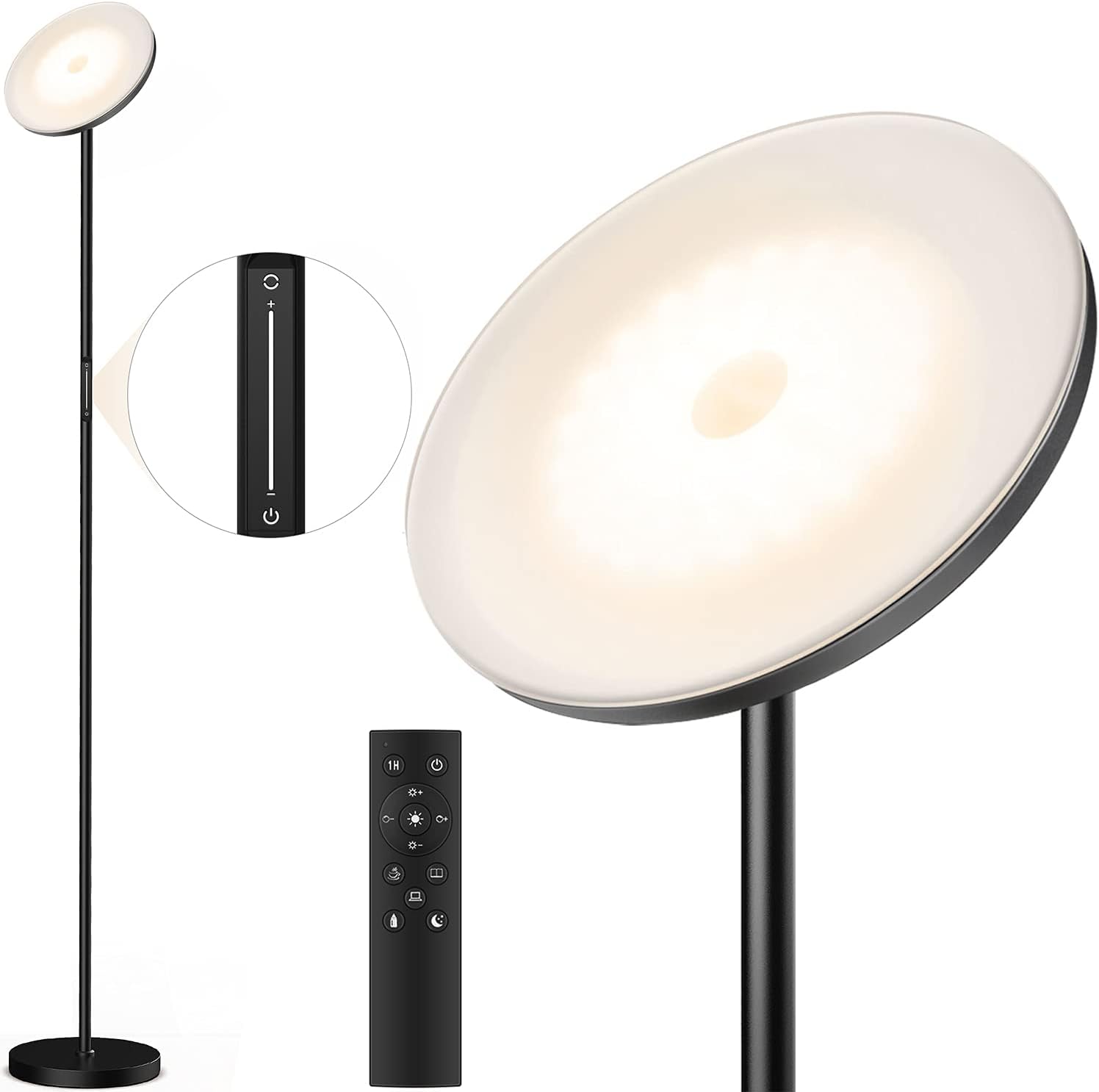 YIOU Floor lamp, 30W/2400LM Standing 4 Colors and Stepless Brightness Sky LED Torchiere Floor Lamps with Remote &Touch Control for Living Bed Room Office, Black