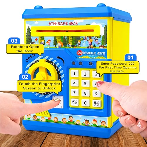 Image of VGRASSP Piggy Bank Mini ATM Toy for Kids and Adults - Gullak with Number Password and Touch Sensor - Money Saving Safe ATM Toy with Lights and Sound - Yellow
