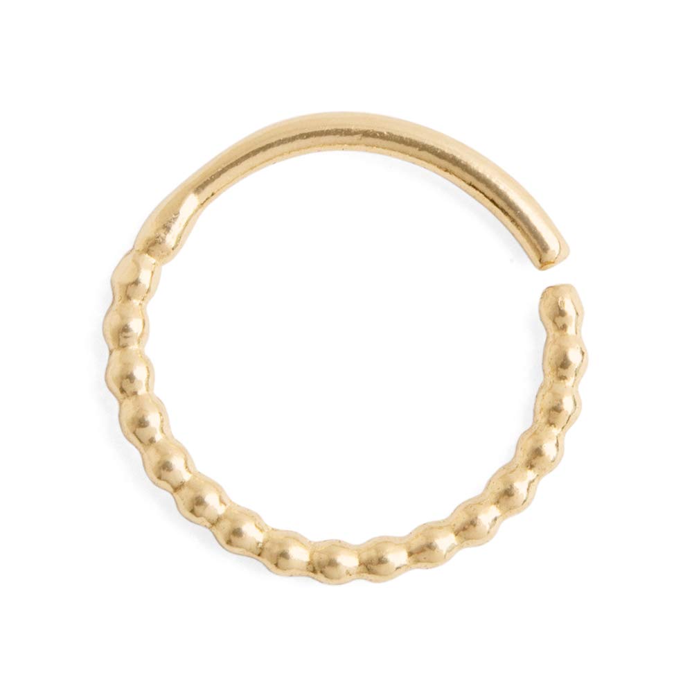 Solid Gold Nose Ring, 14k Solid Yellow Gold Dainty Dots Ear or Nose Piercing Hoop for Helix, Cartilage and more, Minimalist Tribal Handmade Boho Jewelry, Inner Diameter: 7.5/6 mm, 20 Gauge