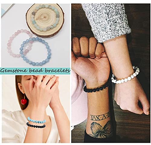 Jewdreamer 12Pcs Natural Stone Beaded Bracelets for Women Men Semi-Precious Gemstones Bracelets Crystal Beaded Bracelet Unisex Adjustable Stretch Bracelets 8MM4