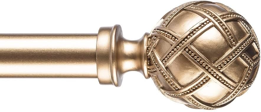 Ycolnaefllr 1 Inch Diameter Single Curtain Rod for Windows Heavy Duty Drapery Rods Adjustable Length from 84 to 120 Inch(7-10FT),Adjustable Single Window Curtain Rod with Resin Finial, Gold