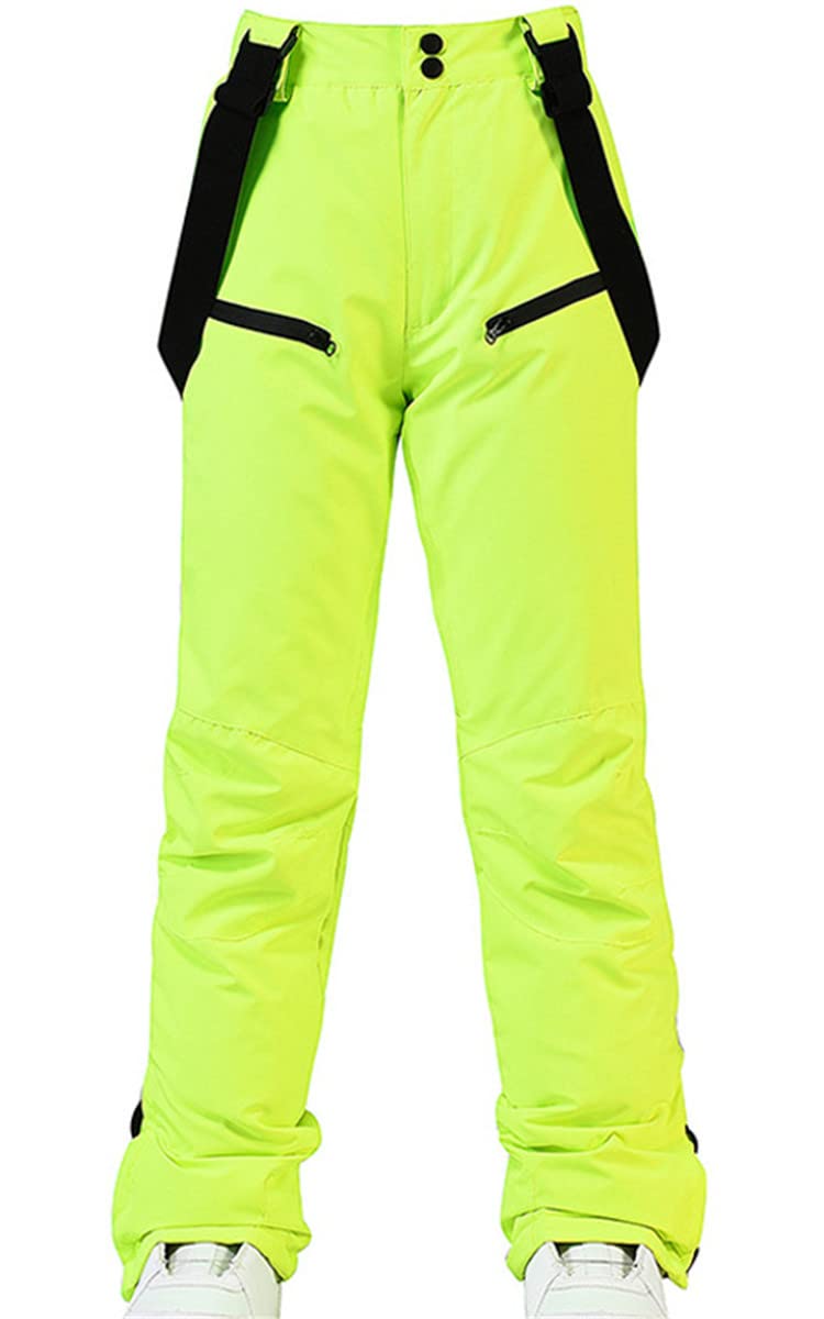 JELEUON Women Men Winter Warm Insulated Outdoor Mountain Snow Pants Ski Bibs Waterproof Insulated Winter Snowboard Snow Pants XL Light Green