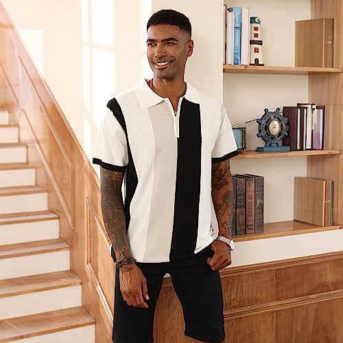 Men's Fashion Polo Shirts Vintage Striped Knitting Shirts Casual Slim Fit Golf Shirts4