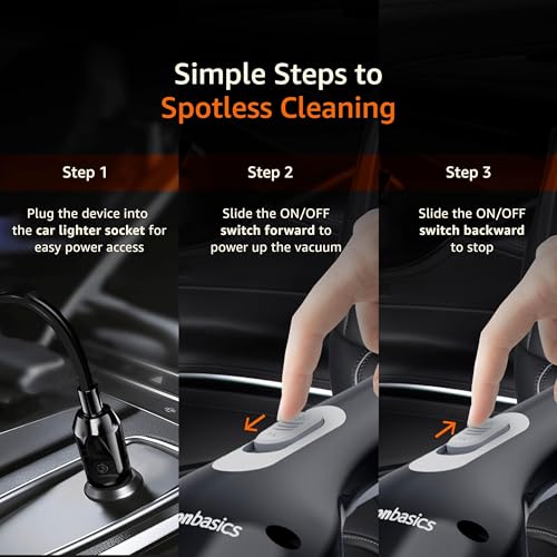 Image of Amazon Basics Car Vacuum Cleaner | Portable Handheld | 5800PA Suction | 12V DC with 4.8m(15.7ft) Cord | Powerful BLDC Motor | Stainless Steel HEPA Filter