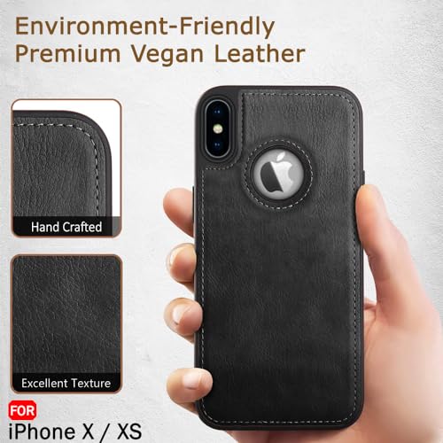 Image of TheGiftKart Genuine Leather Finish Back Cover Case for iPhone X /XS | Shockproof Design | Raised Edges for Camera & Screen Protection | Stunning Minimalist Design Back Case Cover (Black Sides, Black)