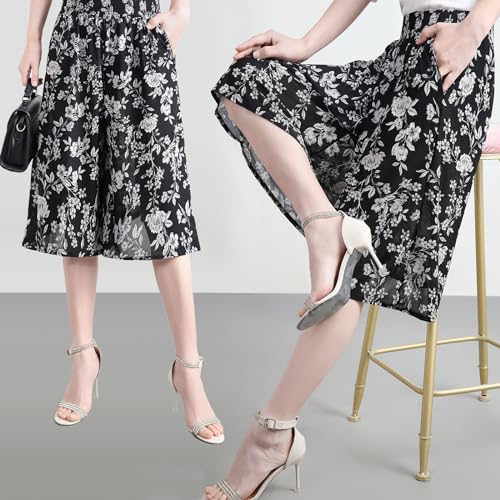 Culotte Pants for Women, Culottes for Women Casual, New Vintage High Elastic Waist Wide Leg Culottes with Pockets3