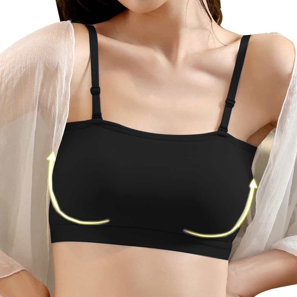 FDEETY Seamless Bandeau Bra for Women Strapless Tube Top Bra, Soft Sports Bra with Convertible Straps(L/Black)