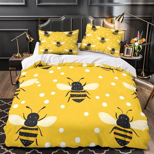 Parure de lit 135x200 motif abeille housse couette microfobre ultra douce