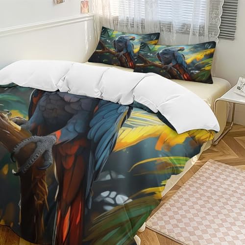 Parure de lit perroquet housse de couette microfibre 220x240cm 3 pièces