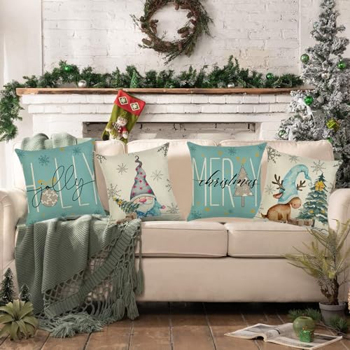 Housse coussin Noël de qualité supérieure motif cerf gnome fermeture éclair robuste - 6