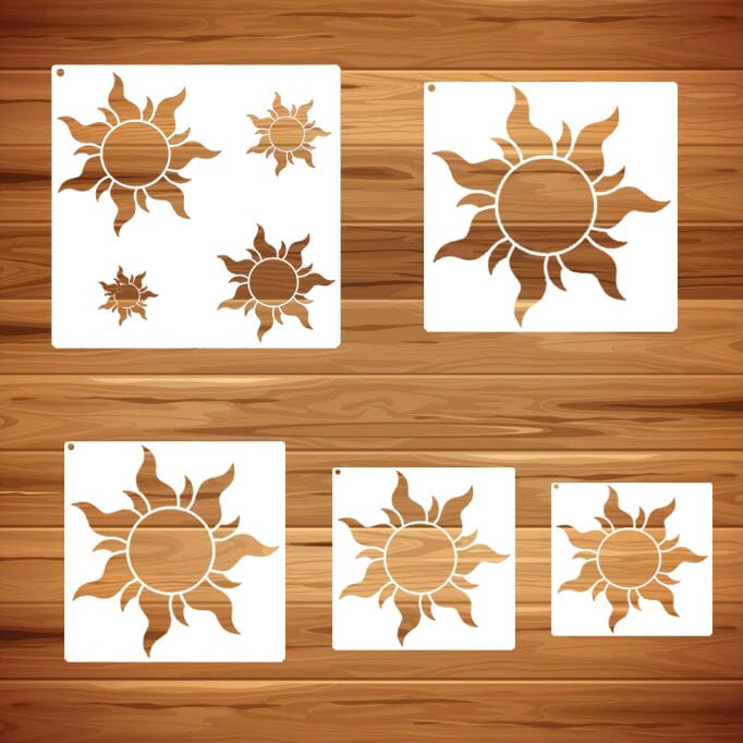 5Pieces Sun Stencils for Painting on Wood Wall Reusable Boho Sun Stencils for Crafts Canvas Furniture Wall Drawing Card Making Pattern Decor