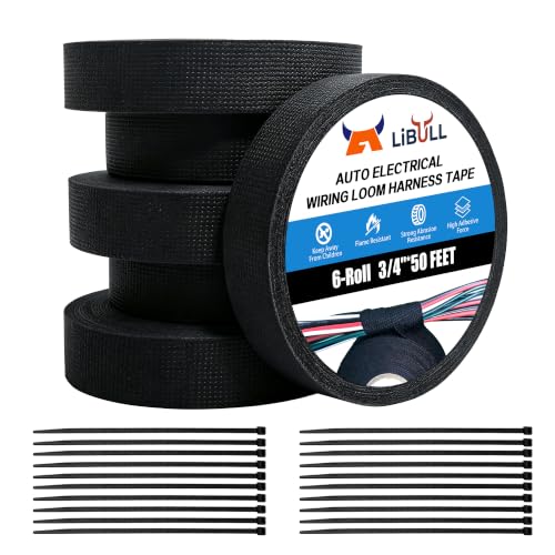 LiBull Wire Harness Tape, 3/4 Inch x 50FT Cloth Electrical Tape 6-Roll