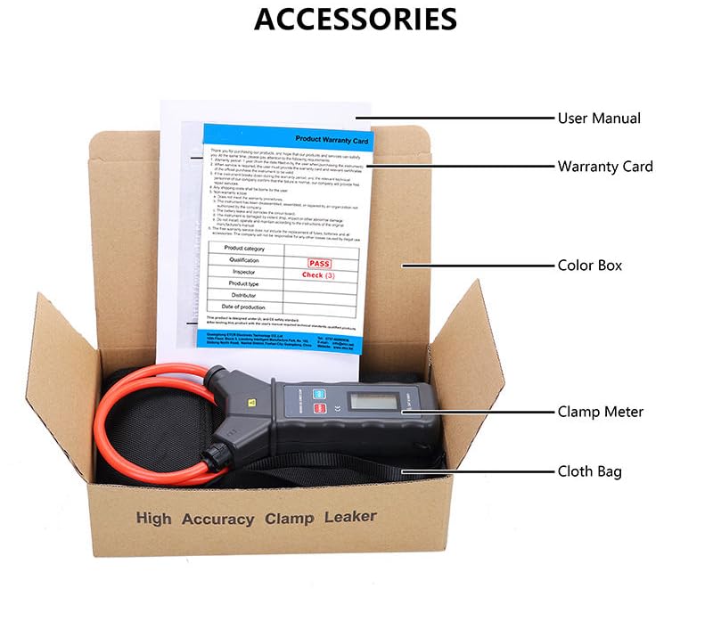 Flexible Large Current Clamp Meter Tester with Current Range AC 0.00A~9999A Resolution AC 10mA Coil Diameter Φ200mm Coil Thickness Φ7.5mm Data Storage 99 Groups Peak Value Hold Function