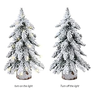 2 pack pre lit artificial mini christmas tree 18 inch snow flocked artificial pine tree with led lights tabletop snowy xmas tree with wood base for room porch table centerpieces decor  urban country home decor