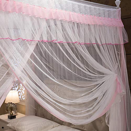 Jqwupup Elegant Canopy Bed Curtains, Ruffle Princess 4 Corner Post Canopy Netting, Bed Canopy For Girls Kids, Bedding Décor (Twin, Pink) #TOP3