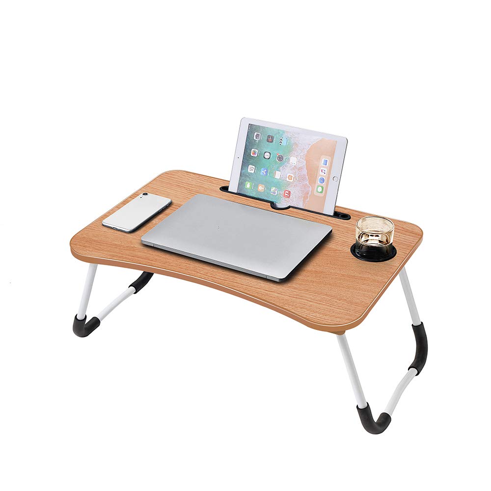 Lap Desk, Foldable Lap Desk Stand, Multifunction Lap Tablet with Cup Holder Perfect for Perfect for Watching Movie on Bed Or As Personal Dinning Table (Golden)