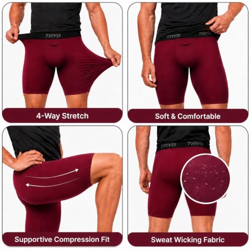 Image of TRYB Men's Compression Shorts & Pants | Sports Innerwear for Gym, Running & Training | Quick Dry, Breathable, 4-Way Stretch, Moisture Wicking, Anti-Chafing Muscle Support Athletic Wear with Pocket
