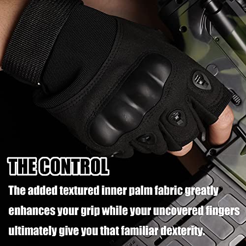 YAKADE Tactical Gloves, Hard Knuckle Fingerless Half Finger Training Gloves, Motorcycle Cycling Hiking Climbing Camping Driving Outdoor Gloves. (Black, Medium)