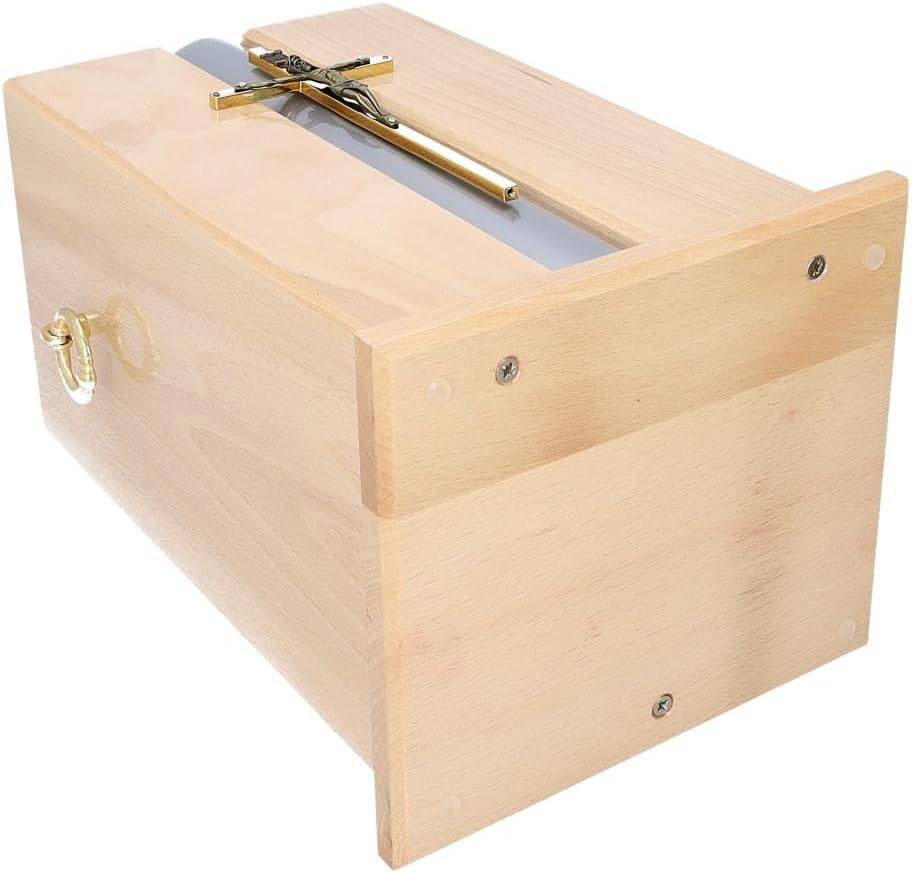 Beautiful Wood Casket with Gold Cross and Handles Funeral Ashes URN (Natural Wood)