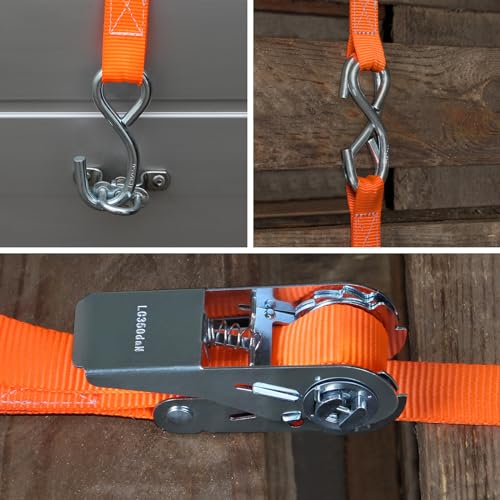 Foto von Spanngurt mit Ratsche und S Haken 4er Set 700 kg Zurrgurt DIN EN 12195-2 Ratschengurt 2-teilig orange 4 m oder 6 m, 25 mm breit - 4er Pack 2.5 cm x 4 m
