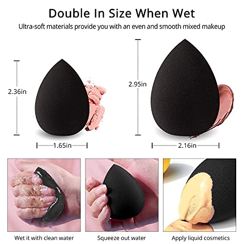 BEAKEY Makeup Sponge, Latex-free and Vegan Beauty Sponge, Flawless for Cream, Liquid Foundation & Powder Application (2Pcs, Black)