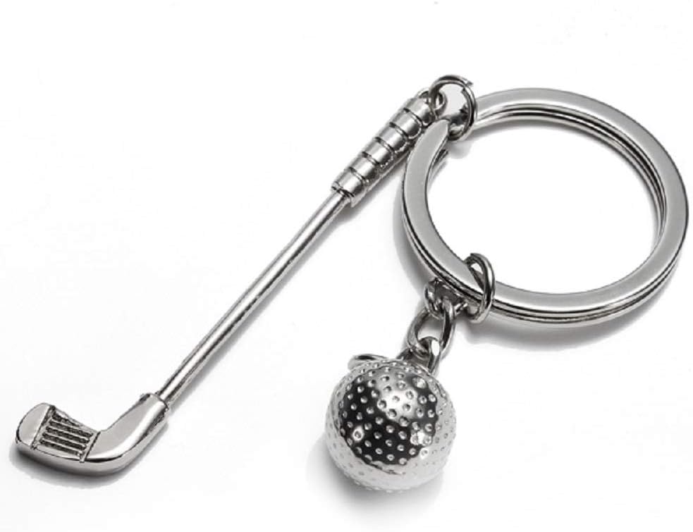 Creative Sporting Golf Club and Ball Silver Metal Keyring Keychain Gift Novelty